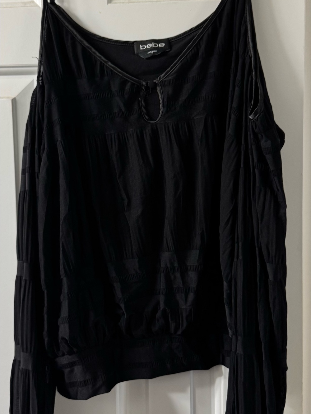 bebe Black Cold-Shoulder Long Sleeve Blouse